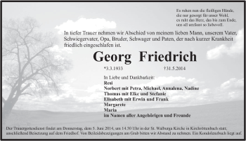 Traueranzeige von Georg Friedrich von Pegnitz-Zeitung